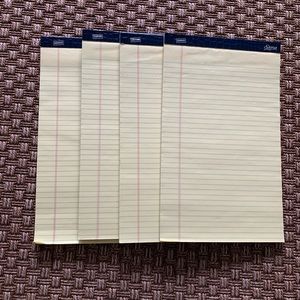 New Staples Yellow Wide Ruled Writing 4 Pads Legal Size 9.5” x 15” Perforated